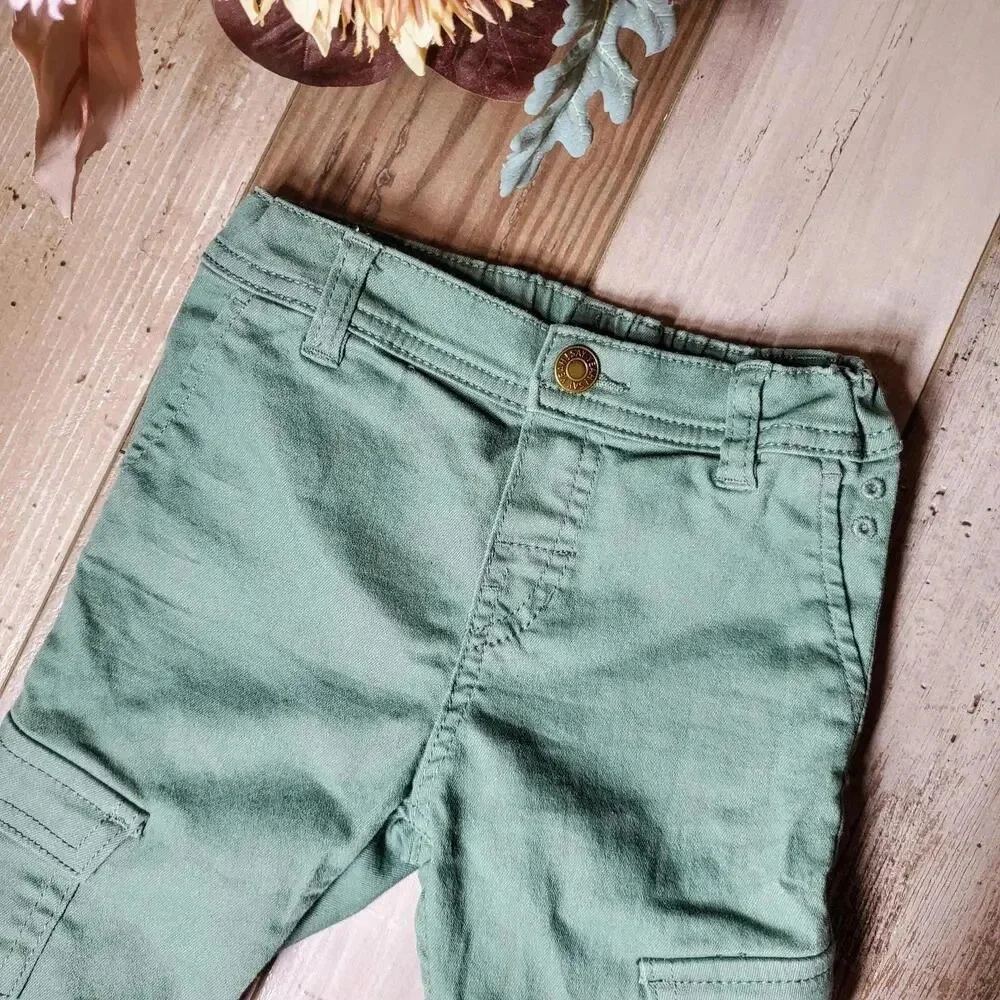 NWOT H&M Twill Trousers with Braces - Long - Khaki Green - Size 9M